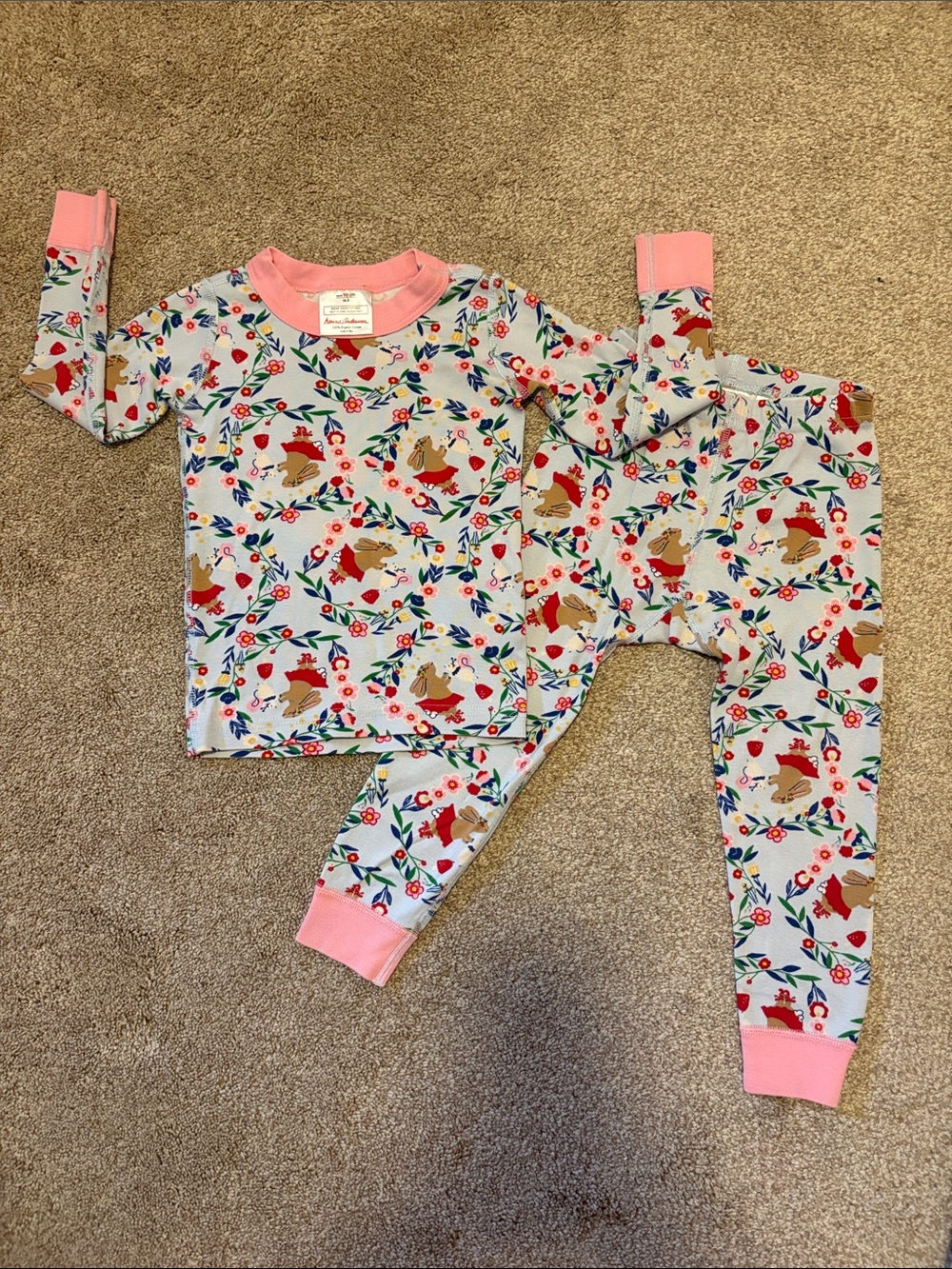 Hanna Andersson Pink Cuffed Bunny & Floral Cotton Pajama Set